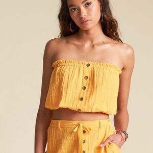 Billabong x Sincerely Jules Spring Days Mustard Button Down Strapless Tube Top